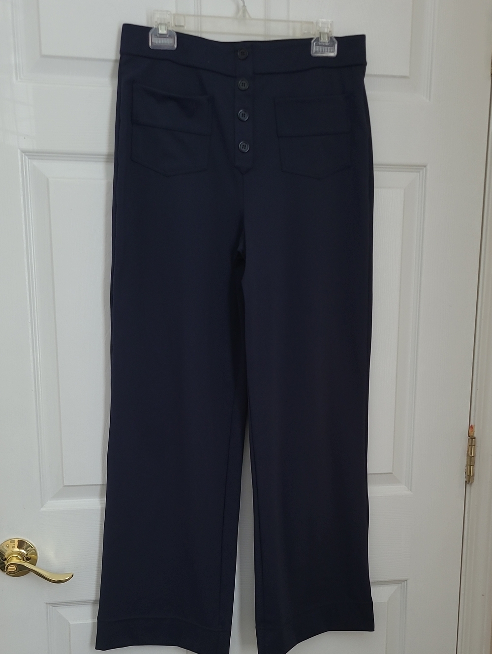 HALARA Navy Wide-Leg Pull-On Pants with Button-Front